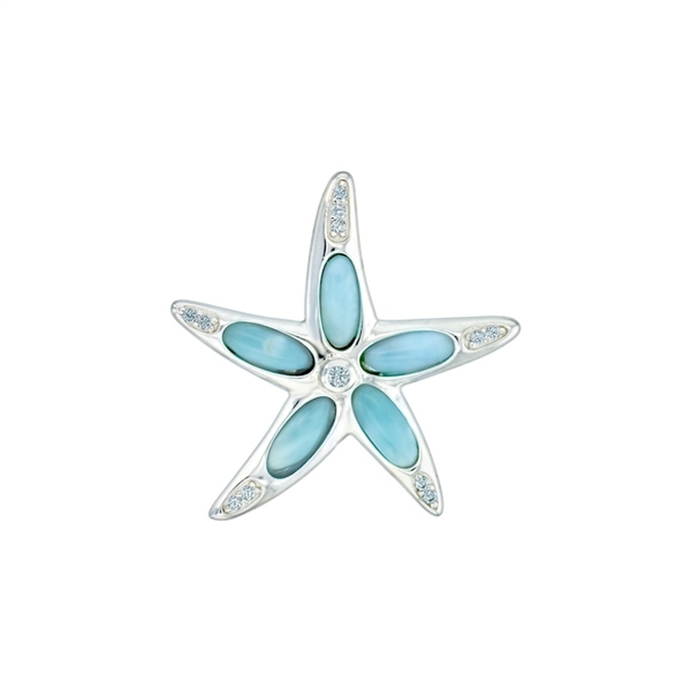 925 Sterling Silver Larimar Starfish CZ Pendant 4.73 gm